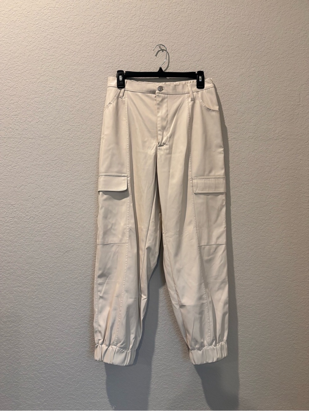Madden NYC Cream Faux Leather Cargo Pants